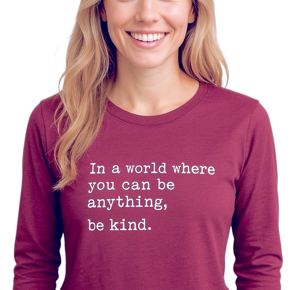 Be Kind Top Long Sleeve Tee Shirt Burgundy Heather New Boutique